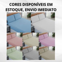 Kit Roupa de Cama Casal Percal 200 Fios 100% Algodão com Elástico e Fronhas 3 Peças:branco - 6
