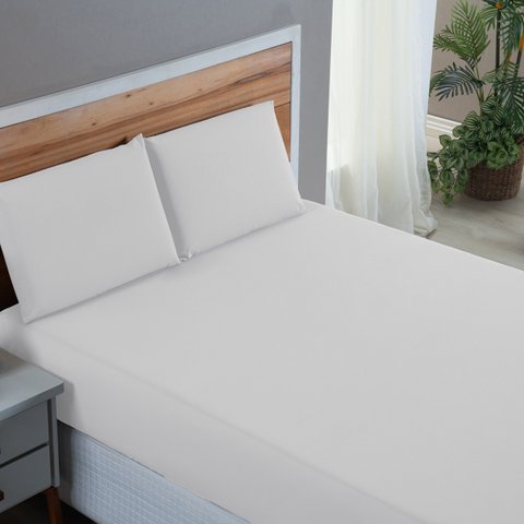 Kit Roupa de Cama Casal Percal 200 Fios 100% Algodão com Elástico e Fronhas 3 Peças:branco