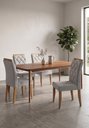 Ver imagem 1 de Sala de Jantar Veneza 120cm Laminada com 4 Cadeiras Madeira Maciça Bali Cinamomo Linho Prata