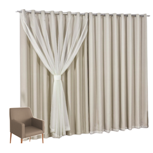 Cortina Blackout com voil 2,80x2,50 Para Varão Duplo:PALHA