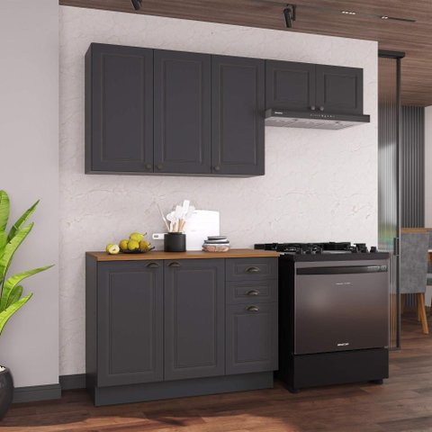 Armário de Cozinha Modulada Compacta Fidelitá Nara 100% MDF 3 Peças 200cm 8 Portas 2 Gavetas com