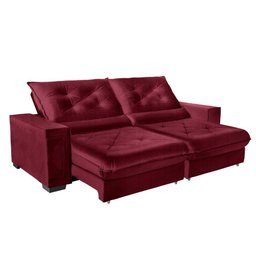 Sofá Retrátil e Reclinável 2,10m Molas Ensacadas Pillow Top Suede Cancún Vinho - 1