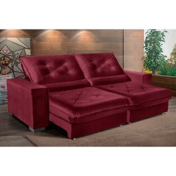 Sofá Retrátil e Reclinável 2,10m Molas Ensacadas Pillow Top Suede Cancún Vinho - 2