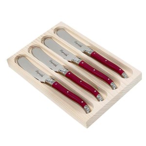Conjunto de 4 facas para manteiga Laguiole LA TOUR Luxo com bandeja de madeira- bordô