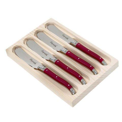 Conjunto de 4 facas para manteiga Laguiole LA TOUR Luxo com bandeja de madeira- bordô