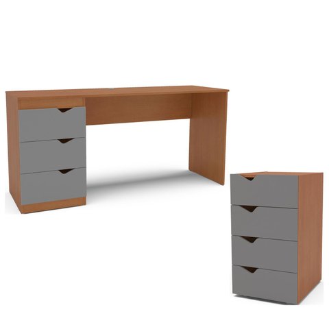 Conjunto Mesa de Escritório e Gaveteiro 4 Gavetas 203cm Porto Politorno Móveis