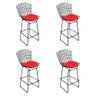 Kit 4 Banquetas Bistrô Bertoia Preta D70 com Assento Vermelho - 1