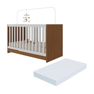 Berço 3 em 1 com Colchão Incluso Doce de Leite Multimóveis Mp4310 Madeirado/branco