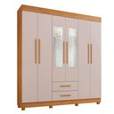 Ver imagem 2 de Guarda-roupa Casal Golfo 6 Portas 2 Gavetas com Espelho Cinamomo/off White - Pnr Móveis