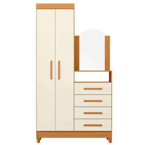Guarda-roupa Solteiro 2 Portas com Cômoda 4 Gavetas Capri Cinamomo/off White
