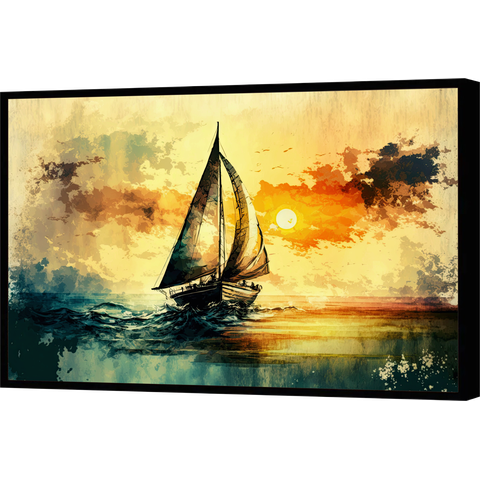 Quadro Decorativo Abstrato Canvas Filete Barco Navegando Caravela Mar Gg