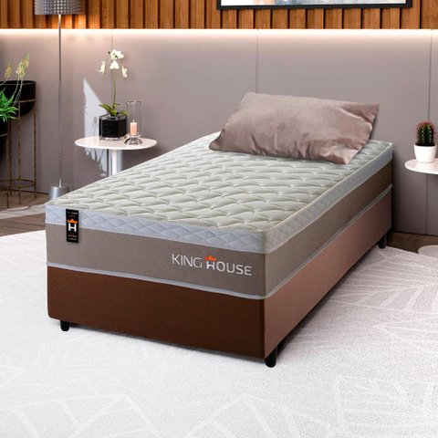 Conjunto Cama Box c/ Molas Ensacadas Sheffield Bege Solteiro 88x188x65