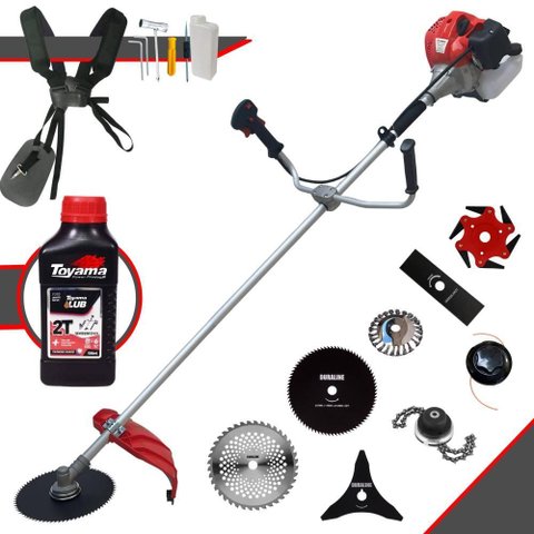 Roçadeira Anmax Cg520p-tb À Gasolina 52cc 2,2hp + 6 Facas + Escova + Óleo Toyama 2 Tempos