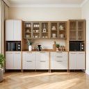 Ver imagem 1 de Cozinha Completa Modulada 6 Peças com Vidro Reflecta 14 Portas 6 Gavetas Nobre Bege/Cinamomo/Off White