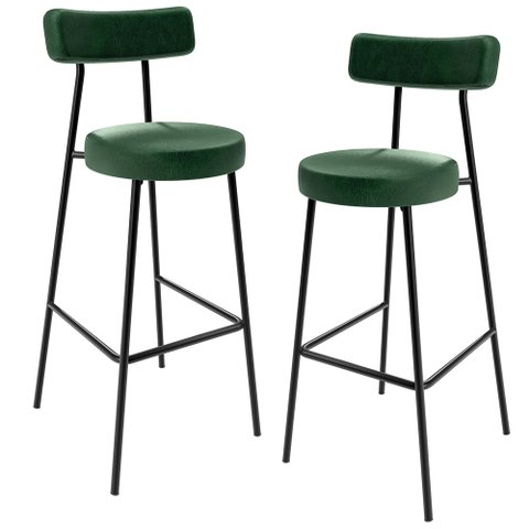 Kit 02 Banquetas Altas Sala De Jantar Estrutura Em Aço Milão F01 Couríssimo Verde Musgo - Lyam