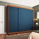 Ver imagem 1 de Guarda-roupa Casal Madrid 3 Portas 4 Gavetas Azul/freijó - Politorno