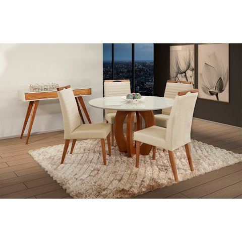 Mesa de jantar + 4 cadeiras Itália Tampo Redondo 120 Cm bege