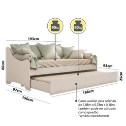 Cama de Babá com Cama Auxiliar Gavetão Amore Off White Móveis Estrela - 3