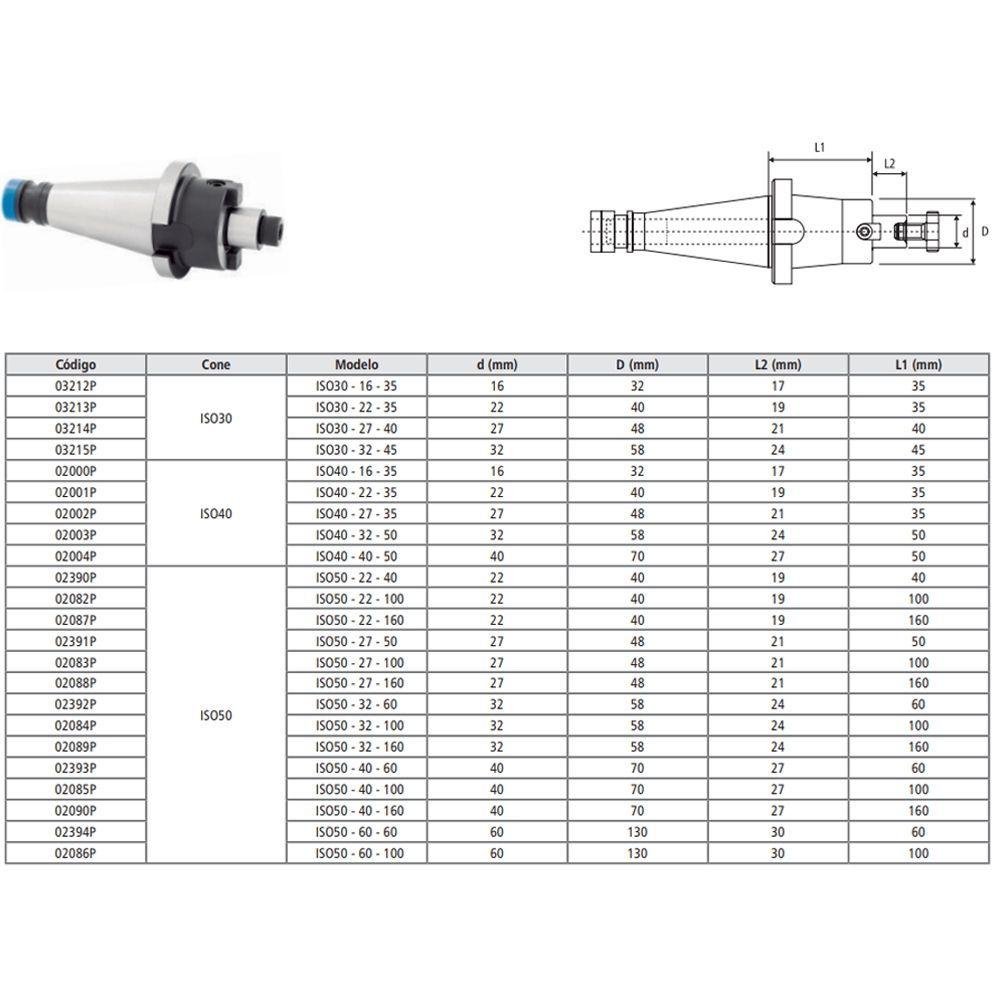 Porta Fresa Facear Modelo Iso50 - 22 - 40 - Din 2080/ Din 3937 - 7