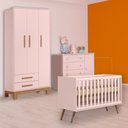 Ver imagem 1 de Conjunto Berço Mini Cama Retrô, Cômoda Sapateira e Guarda Roupa Slim Rosa