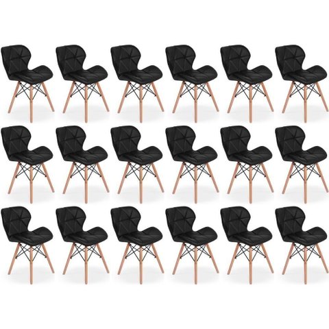 Kit 18 Cadeiras de Jantar Charles Eames Slim Wood Estofada - Preto