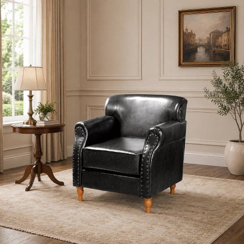 Poltrona Chesterfield Classica Londres Cadeira Luxo Retrô - Couríssimo Preto 005
