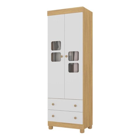 Guarda-roupa Infantil 62cm 2 Portas com Vidro e 2 Gavetas Sol Multimóveis Mp4418 Madeirado/branco