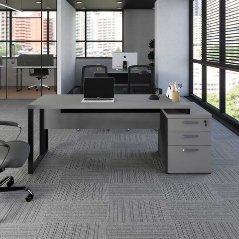 Mesa Escritório Diretor 170cm a 192cm 3 Gavetas Pé Metal F5