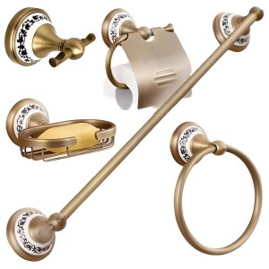 Kit Banheiro 5 Peças Bronze Porcelana Acessórios Retrô Luxo