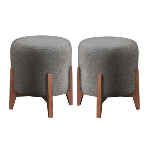 Kit 2 Puff Decorativo para Sala Redondo Luxo Dubai Linho:cinza