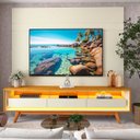 Ver imagem 1 de Rack Painel para TV até 84 Polegadas com 100% MDF 217cmx237cm Pés em Madeira Maciça Led 3 Gavetas Luminare Requinte Bege Off White/Naturale