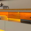 Ver mais imagens de Rack Painel para TV até 84 Polegadas com 100% MDF 217cmx237cm Pés em Madeira Maciça Led 3 Gavetas Luminare Requinte Bege Off White/Naturale
