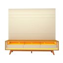 Ver imagem 2 de Rack Painel para TV até 84 Polegadas com 100% MDF 217cmx237cm Pés em Madeira Maciça Led 3 Gavetas Luminare Requinte Bege Off White/Naturale