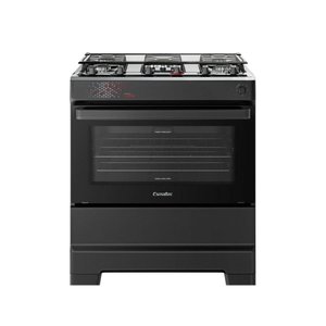 Fogão Esmaltec 5 Bocas Ideal Master Mesa Inox Tampa de Vidro Forno 84 Litros Preto T5itp Bivolt