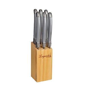 Conjunto de 6 Facas Laguiole La Tour Luxo com Cepo de Madeira - Cinza