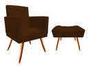 Ver imagem 1 de Kit Poltrona Decorativa Bia + Puff Retangular Suede Marrom Pés Madeira Mz Decor