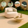 Poltrona Orgânica Chloe Boucle Bege Redonda Decorativa com Almofada Plumante - Arkell - 2