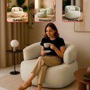 Ver imagem 2 de Poltrona Orgânica Chloe Boucle Bege Redonda Decorativa com Almofada Plumante - Arkell