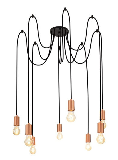 Pendente socket preto 8 lâmpadas E27 luz quente - Prata IT - 1