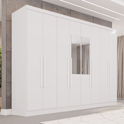 Guarda-Roupa Casal com Espelho 8 Portas 4 Gavetas França Espresso Móveis Branco