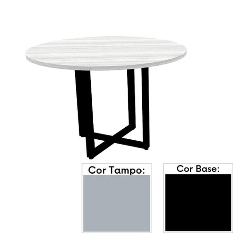 Mesa de Reunião Redonda 110x110cm Pé Tubular Pe25 em MDP Cinza com Base Preta