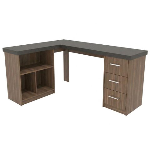 Mesa Escrivaninha Escritorio em L 3 Nichos 3 Gavetas 154x116 cm Ipe Preto Artany