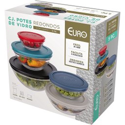 Conjunto com 5 potes de Vidro Redondos com Tampa Plástica Preta, VDR7090-PT, Euro Home - 4