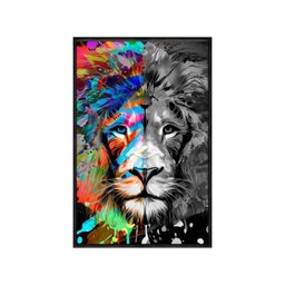 Quadro Decorativo - Leao Moderno Colorido e Pb Anm028 Tela Canvas - 80x60cm - 2