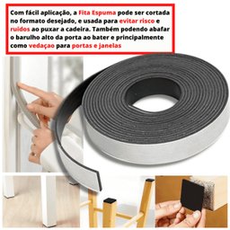 Espuma Fita Adesiva EVA | Borracha Vedação | e=4mmX10 Mts | Preta:22mm - 5