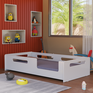 Cama Solteiro Montessoriana com Proteção Mdf Branco