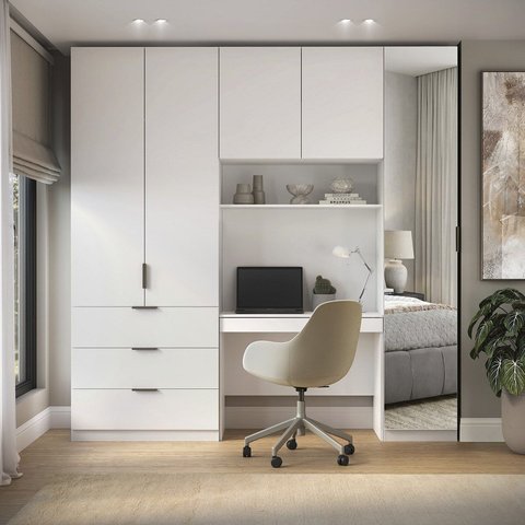 Guarda Roupa Modular 5 Portas com Mesa e Espelho Altezza Clean Branco