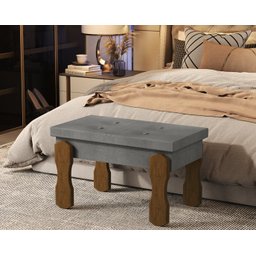 Puff, Banqueta, Recamier Captone Madri Pés de Madeira 0,80 Cor Cinza - Comprar Moveis em Casa - 1
