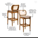 Ver imagem 3 de Kit 3 Banquetas Alta com Encosto Decor Madeira Imbuia Encosto Rattan Linho Marrom L87 Rmi