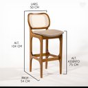 Ver imagem 4 de Kit 3 Banquetas Alta com Encosto Decor Madeira Imbuia Encosto Rattan Linho Marrom L87 Rmi